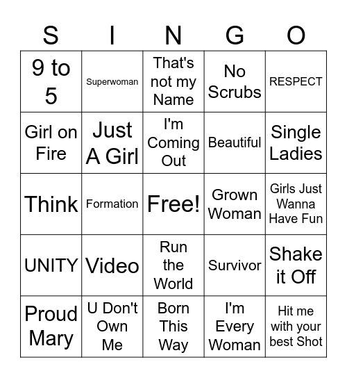 Girl Power Bingo Card