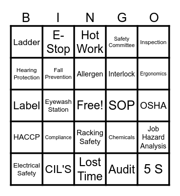 Refresco Safety Bingo Card