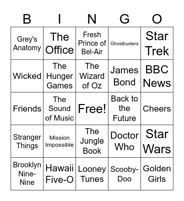 Hollywood Bingo Card