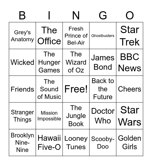 Hollywood Bingo Card