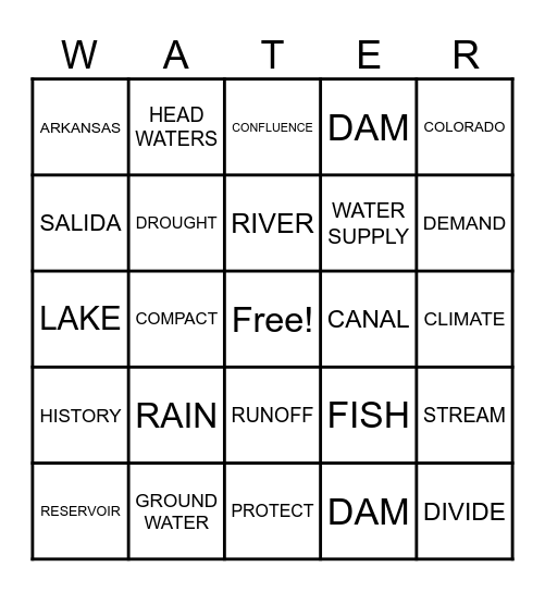 WATER BINGO Card