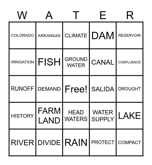 WATER BINGO Card