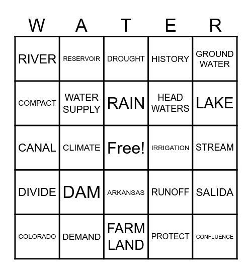 WATER BINGO Card