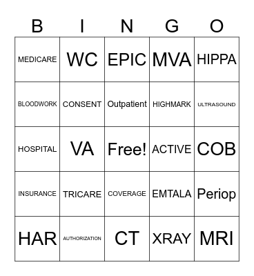 Patient Access Bingo Card