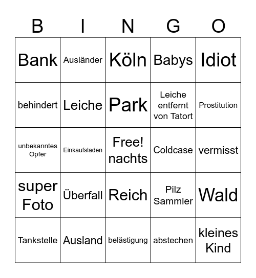 XY Bingo Card