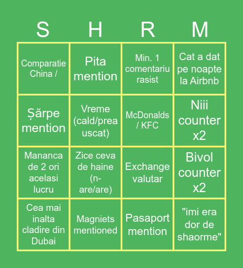 Lenghel returned to Doobye Bingo Card