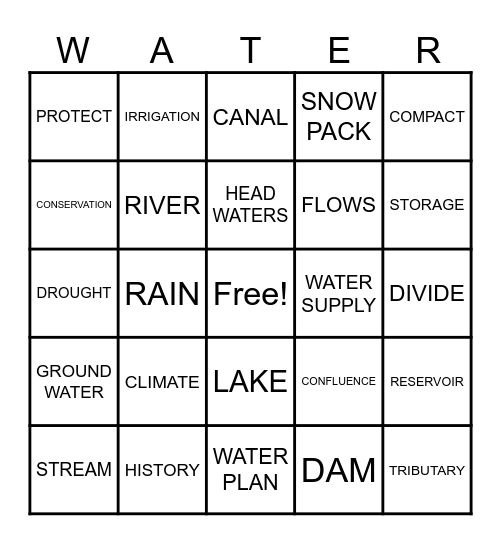 WATER BINGO Card