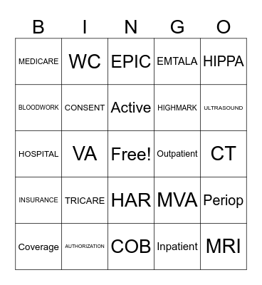 Patient Access Bingo Card