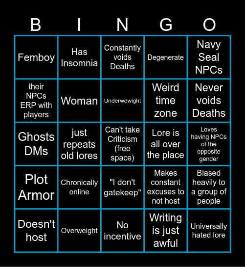 Lore Team Bingo Card