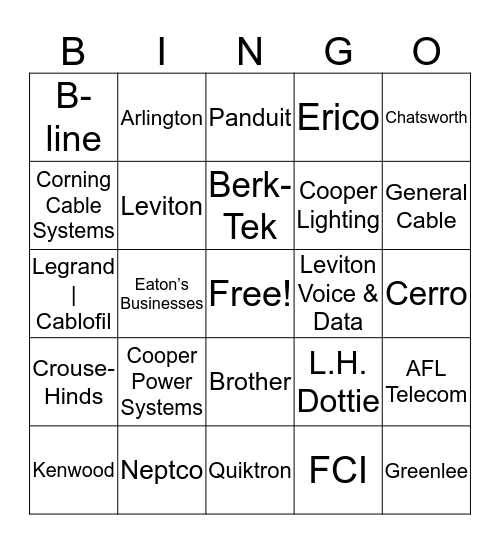 Electrical Bingo Card