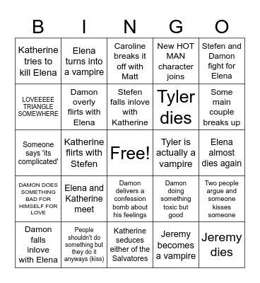 S2 TVD drama Bingo Card