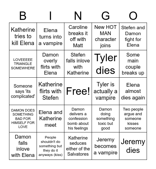 S2 TVD drama Bingo Card