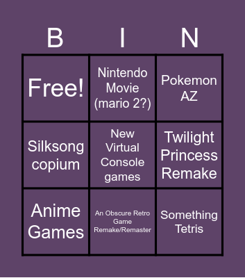 Nintendo Direct Bingo Card