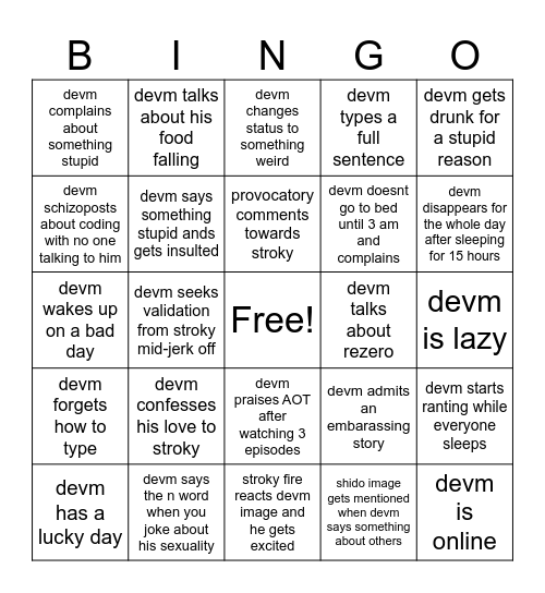 devm bingo Card