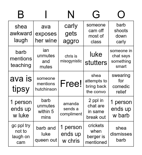 bard bingo Card