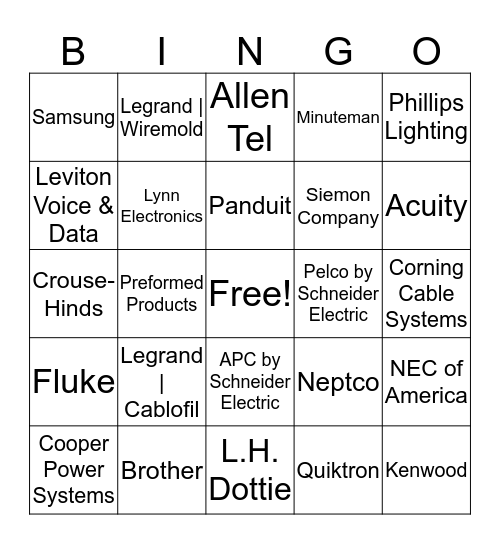 Electrical Bingo Card