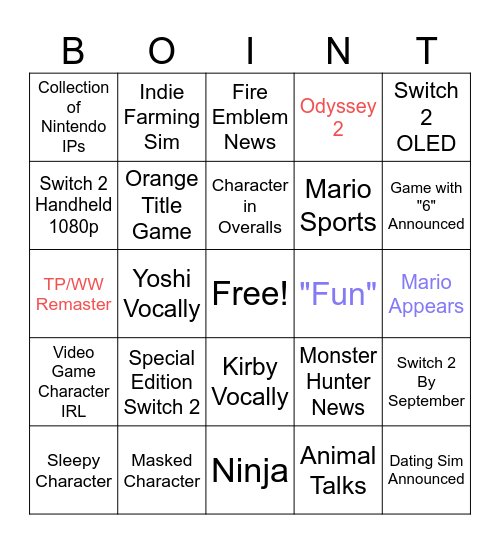 Ninbendo Boint(s) Bingo Card