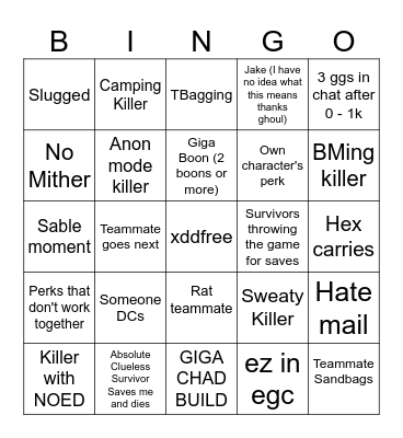 Chaos Shuffle Bingo Card