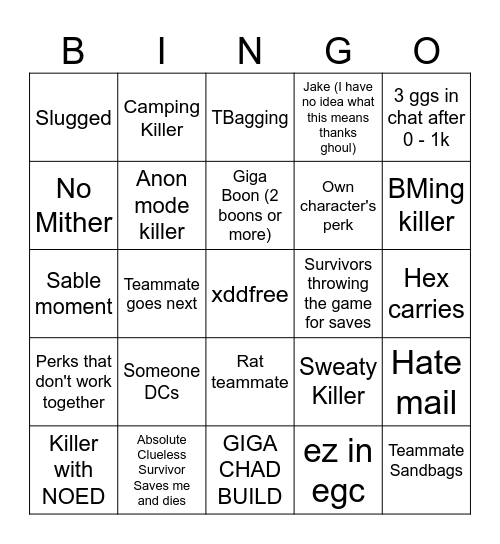 Chaos Shuffle Bingo Card