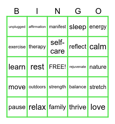 Wellness Wins Bingo Card