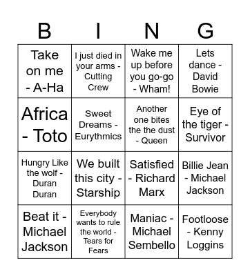 Booming Song Bingo! Bingo Card