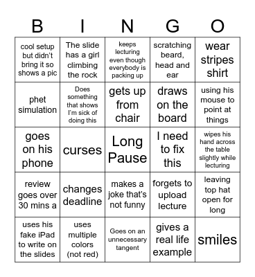 Physics Bingo Card