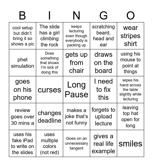 Physics Bingo Card