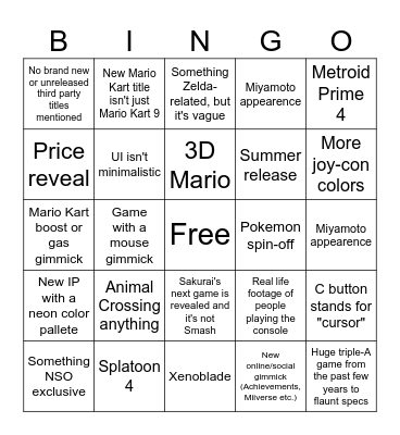 Switch 2 Bingo Card