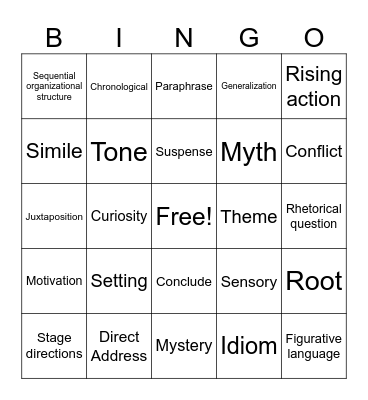 8th Grade RLA STAAR Vocab Bingo Card