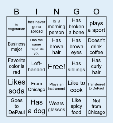 Human Bingo Card