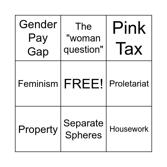 Marxism & Feminism Bingo Card