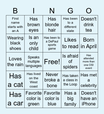 Human Bingo Card