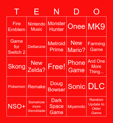 Nintendo Direct Spring 2025 Bingo Card