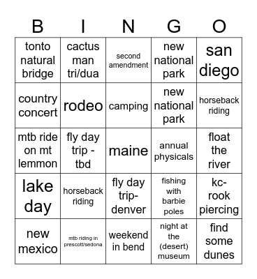 kait & katie adventure bingo Card