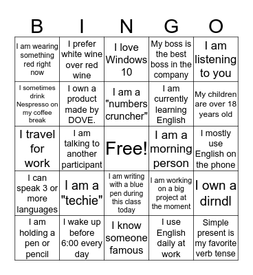 Simple Present/Present Continuous BINGO Questions Bingo Card