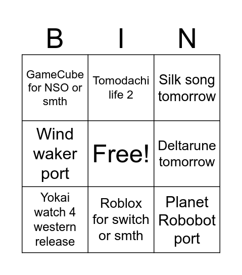 NINTENDO DIRECT 27TH MARCH 2025 PREDICTION Bingo Card