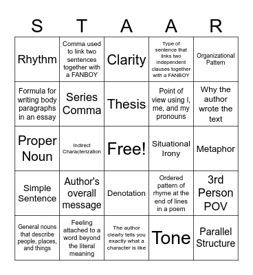 STAAR Bingo Card