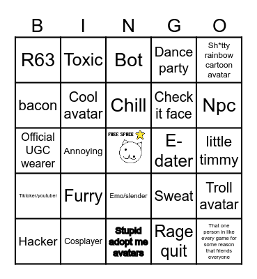 Roblox bingo Card
