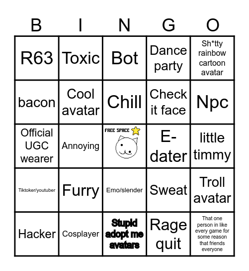 Roblox bingo Card