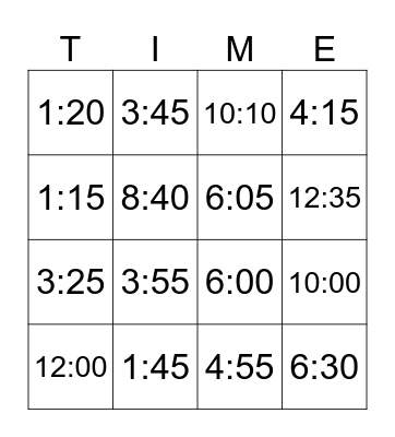 Telling Time! Bingo Card
