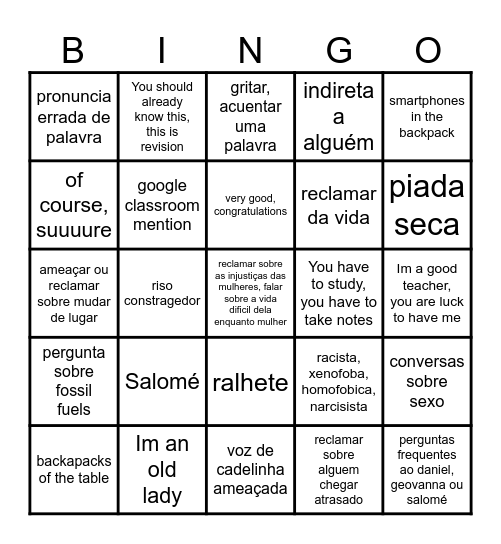Bingo da questions Bingo Card