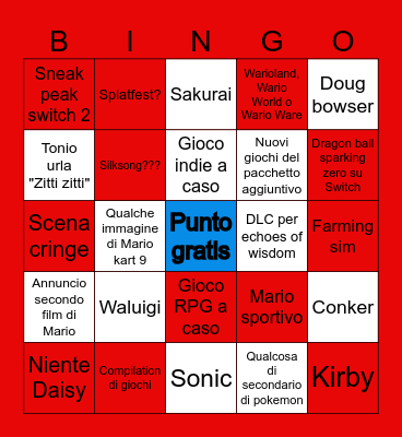 Nintendo Direct Bingo Card