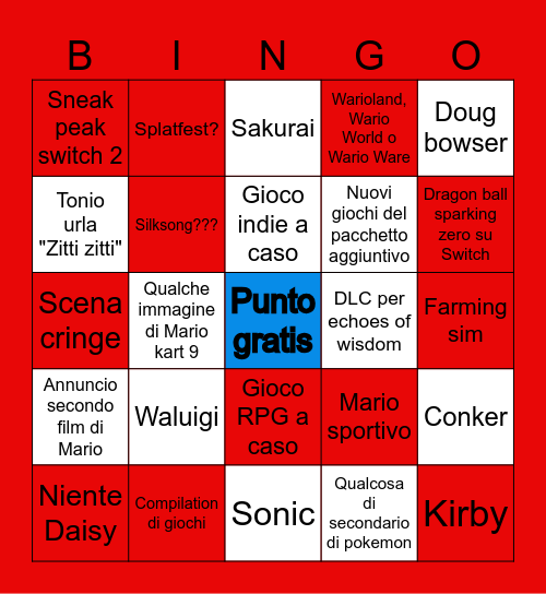 Nintendo Direct Bingo Card