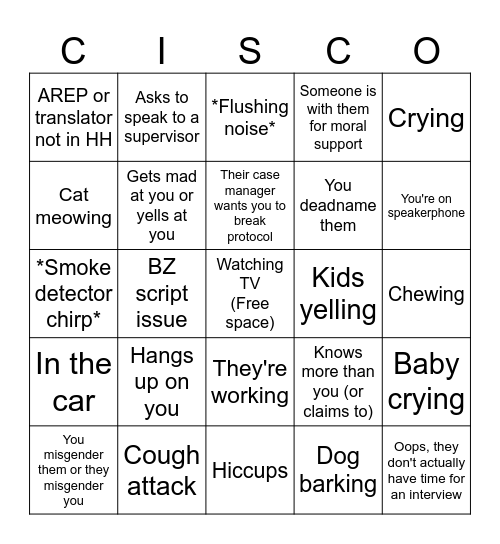 Interview HSR Client Bingo Card