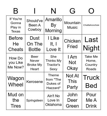 Country Hits Bingo Card