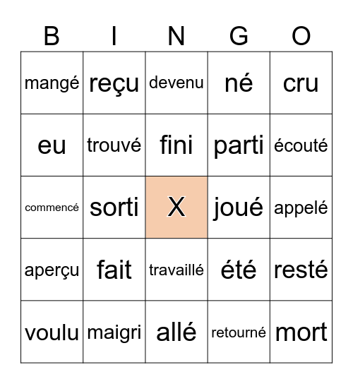 Passé composé Bingo Card