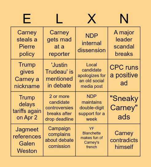 ELECTION 2025 Bingo Card