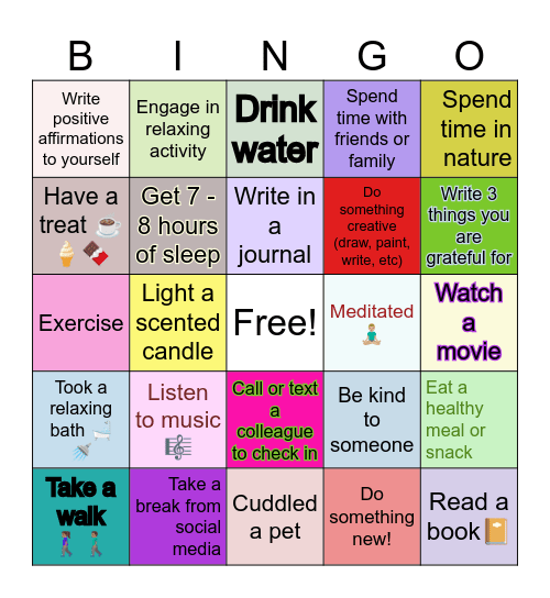 Self Care Bingo Card