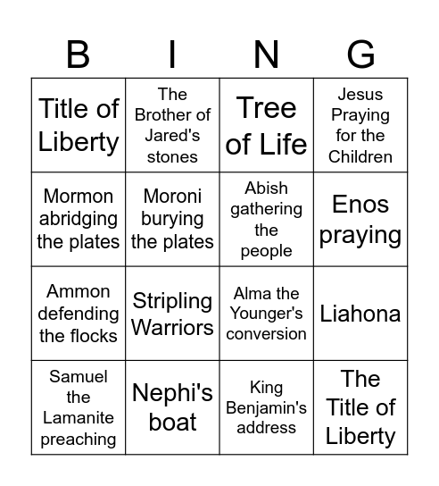 Book of Mormon Daily Bingo Card