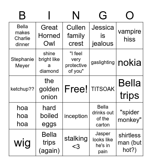 Twilight Bingo Card